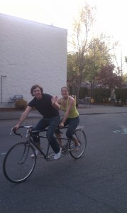 Our shaky attempt to ride the tandem around the block