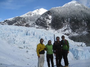 Dallas, me, Jason amd Christy in front of Mendenhall Glacier