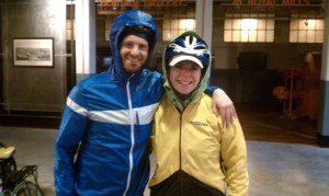 Adam and I in high spirits before feeling utterly defeated by the cold rain and washed out roads